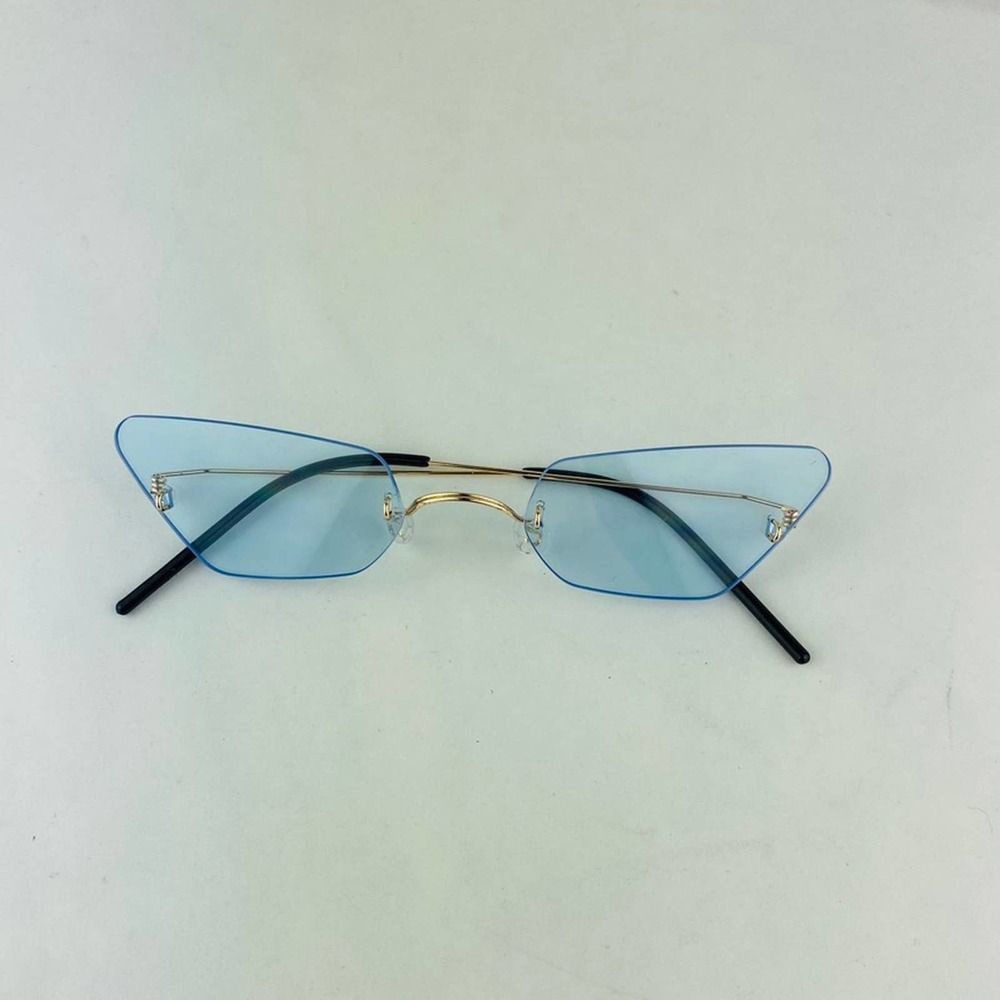 COPY - Rimless cat eye gold metal and blue lens sunglasses